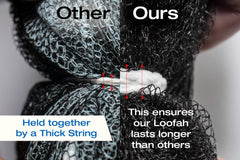 Tilcare XXL charcoal shower loofah lathering with rich foam.