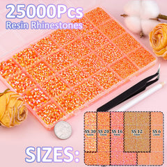 TINKRSTUFF Orange AB rhinestones closeup showing iridescent sparkle for clothing accents.