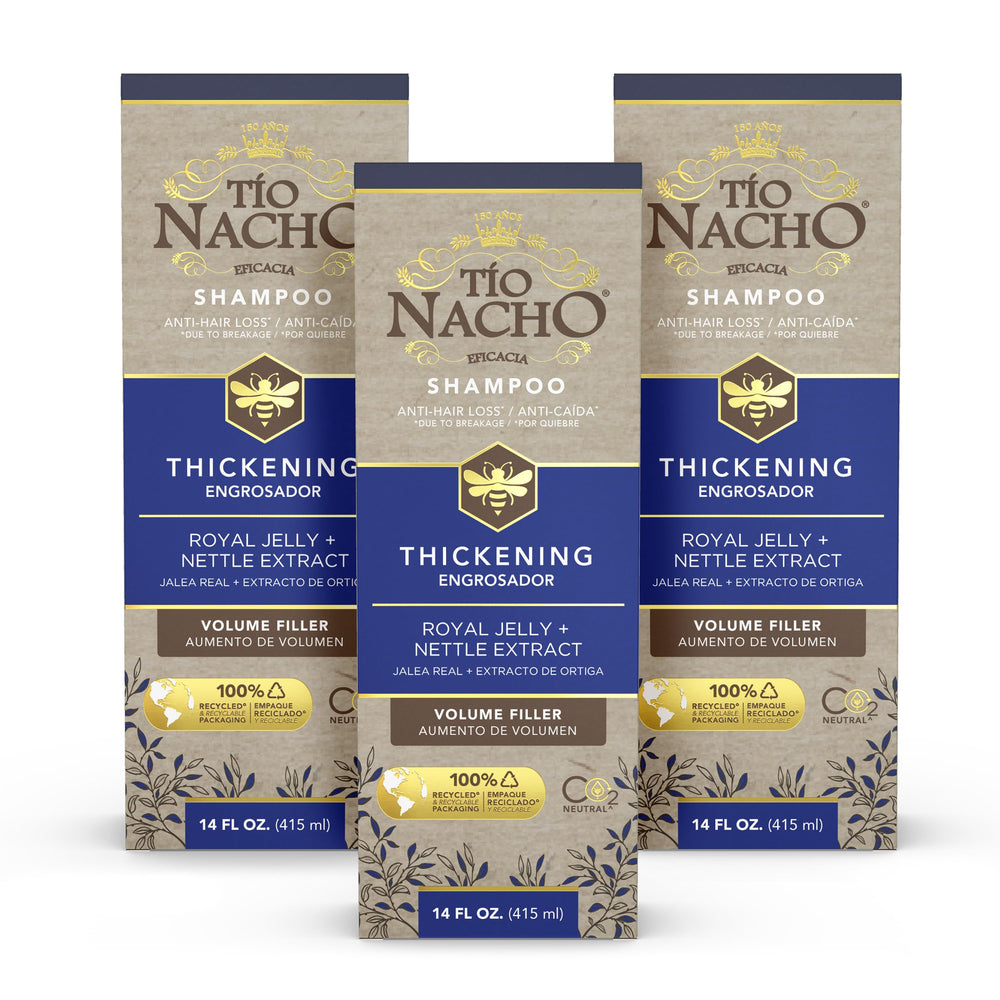 Tio Nacho thickening shampoo bottle pour shows potential for volumizing hair.