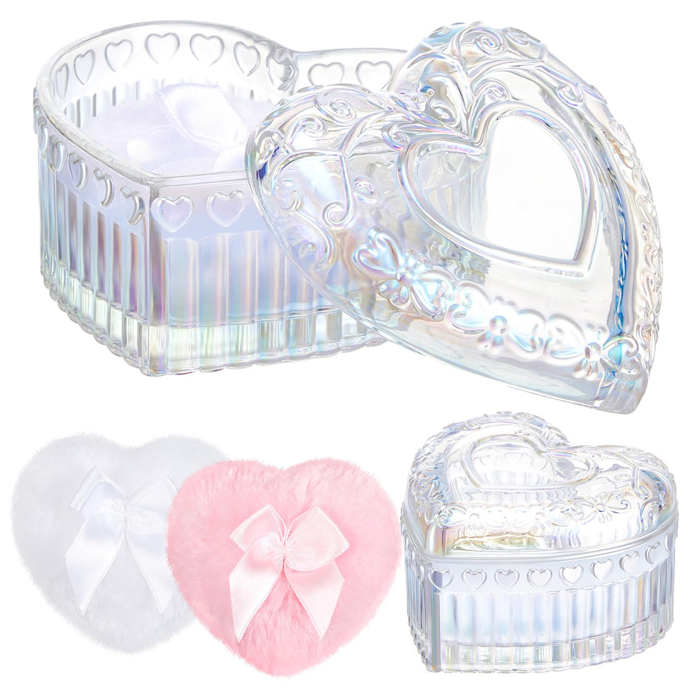 tioncy 3-pcs powder puff set with crystal container for even powder application
