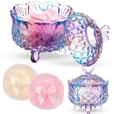 Tioncy glass-puff-container demonstrates crystal-clear storage for makeup.