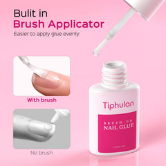 TIPHULAN nail glue brush during application shows quick bonding for durable nails.