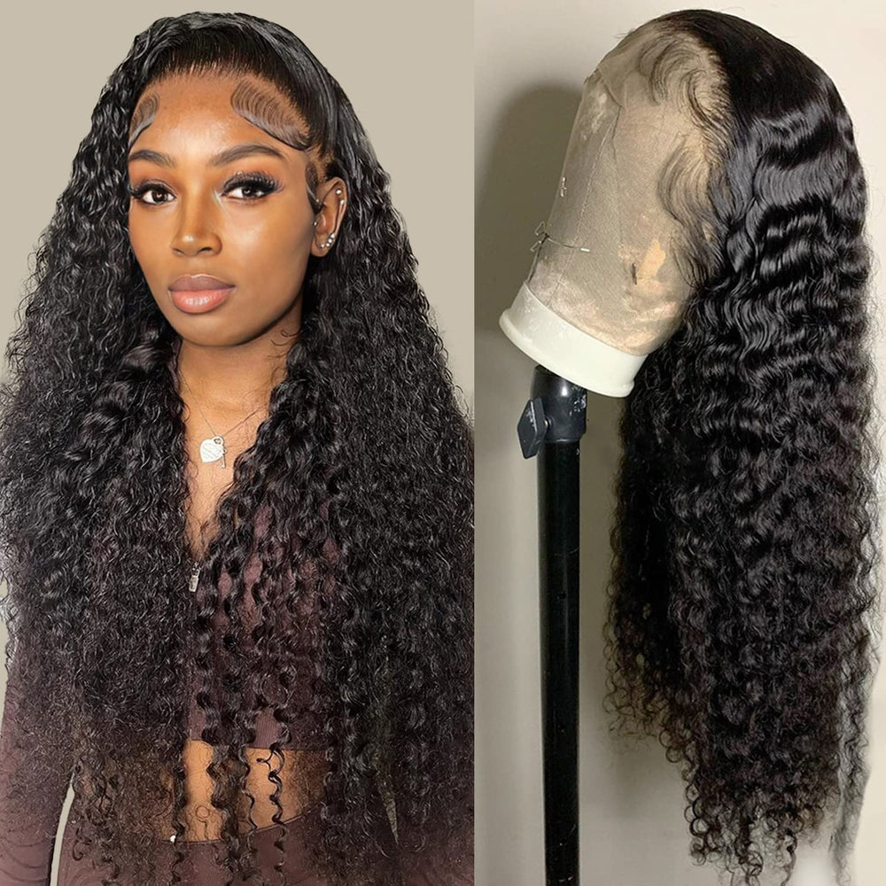 Tipiuli deep wave lace front wig 13x4 front view with natural part