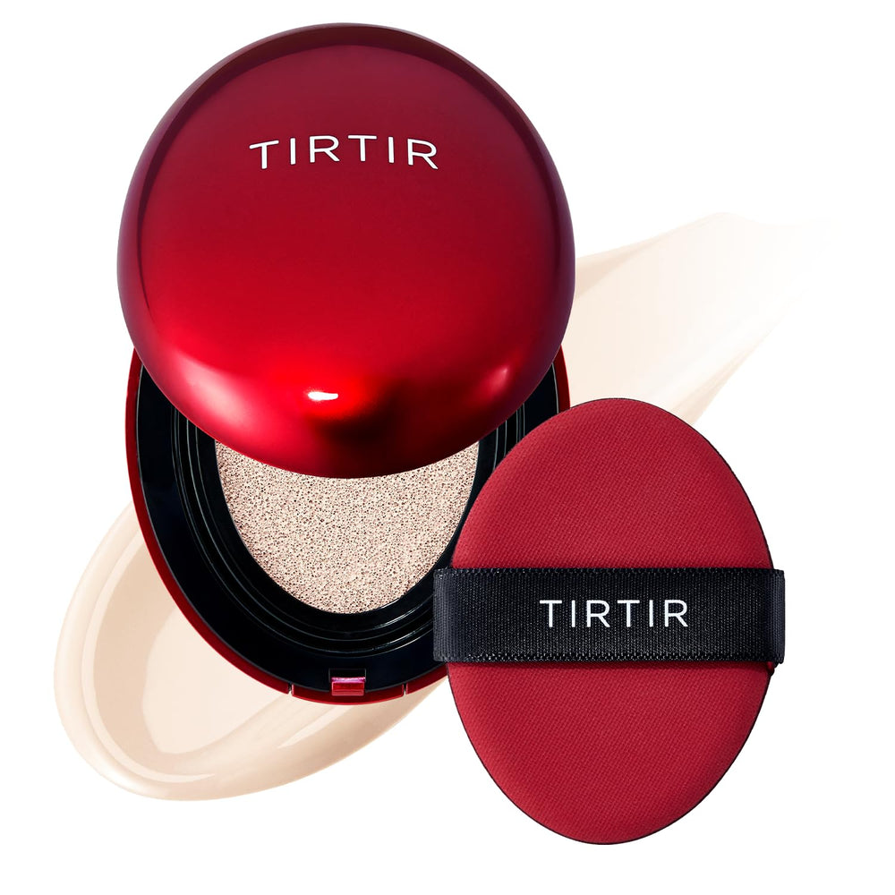 TIRTIR Mask Fit Red Cushion compact swatch showing even-toned coverage for glass skin look.