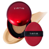 TIRTIR Mask Fit Red Cushion mini bottle closeup demonstrates weightless coverage.