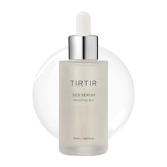 TIRTIR SOS Serum bottle closeup showcasing hydration-focused formula for daily use