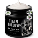 Titan Tallow beef tallow balm packaging, showcasing clean ingredients for skincare.