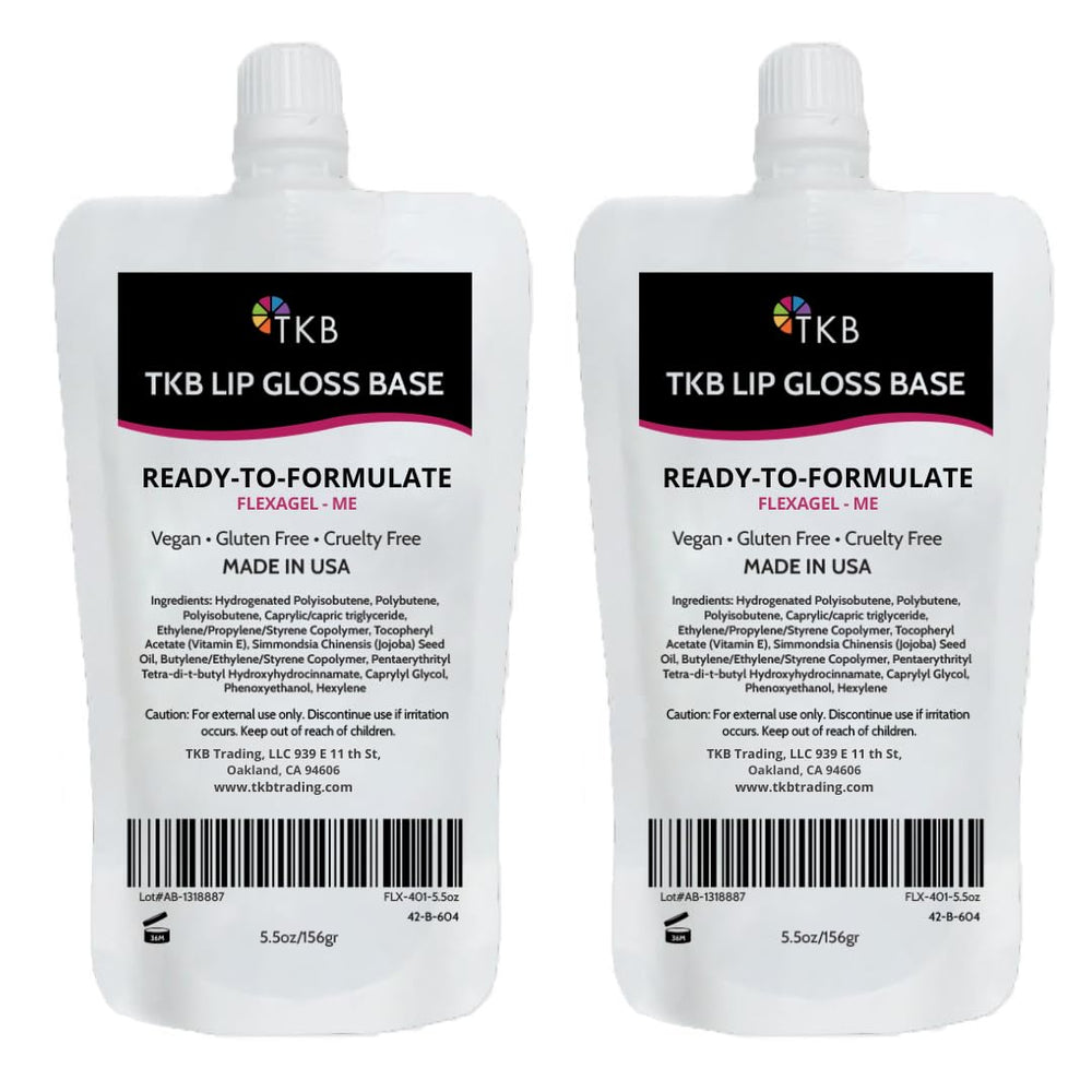 TKB Lip Gloss Base crystal-clear formula in bottle for DIY gloss creation.