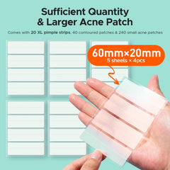 TKTK contoured 33x23 mm patches adapt to facial contours for larger blemishes.