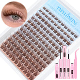 TNFVLONEINS brown lash clusters kit closeup shows fluffy natural lashes for subtle enhancement.
