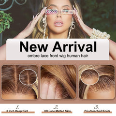 Tobeallo honey-blonde ombre highlight wig showcases vivid color transition.