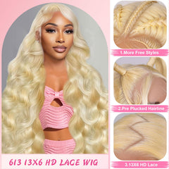 Tobeaper 613 lace-front wig side part display for versatile styling