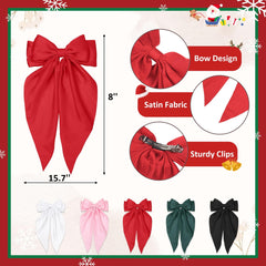 Tobeffect Christmas bows pink long tails add cute charm to festive hairstyles.