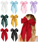 Toeffect hair bows 8-pack colorful satin bows for everyday outfits and festive looks.