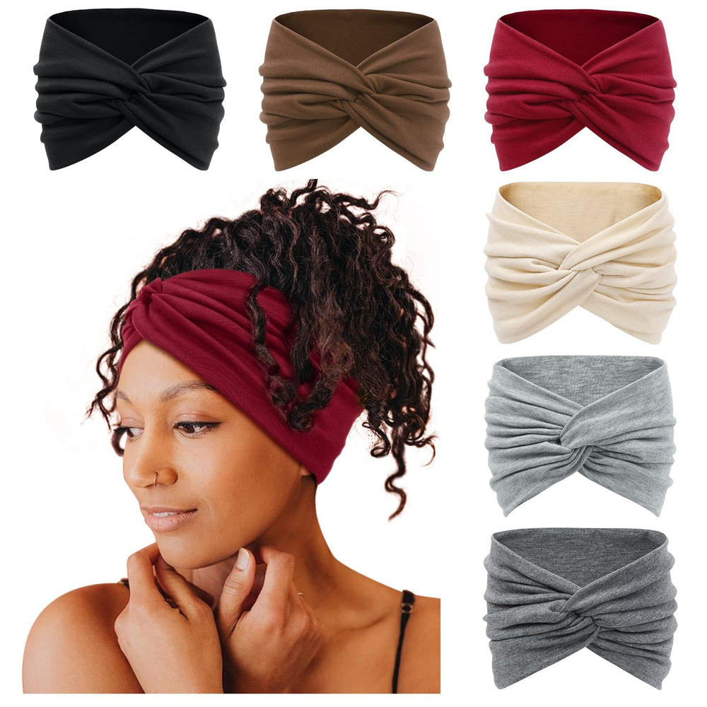 Tobeffect wide headband with front knot offers secure coverage during workouts.