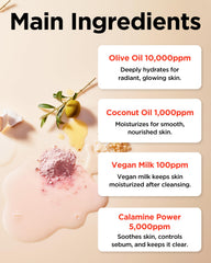 TOCOBO Calamine Pore Control pump dispense view emphasizes hygienic daily cleansing.