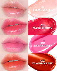 TOCOBO lip balm swatch on lips reveals vibrant cherry pink and smooth finish.