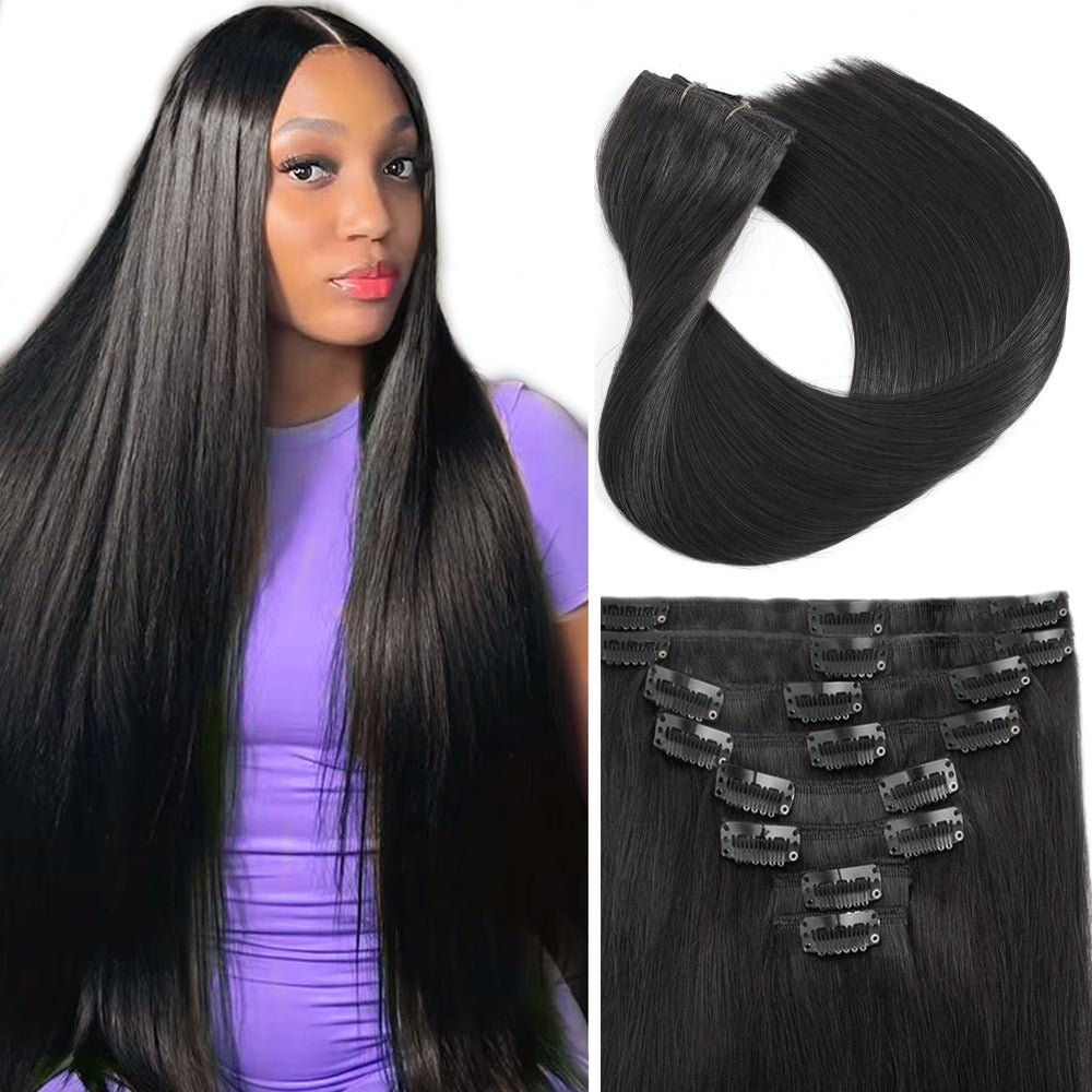 TOHASI clip-in extensions 18inch natural black close-up for seamless blend