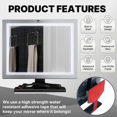 ToiletTree Deluxe LED mirror anti-fog view for shaving without steaming up