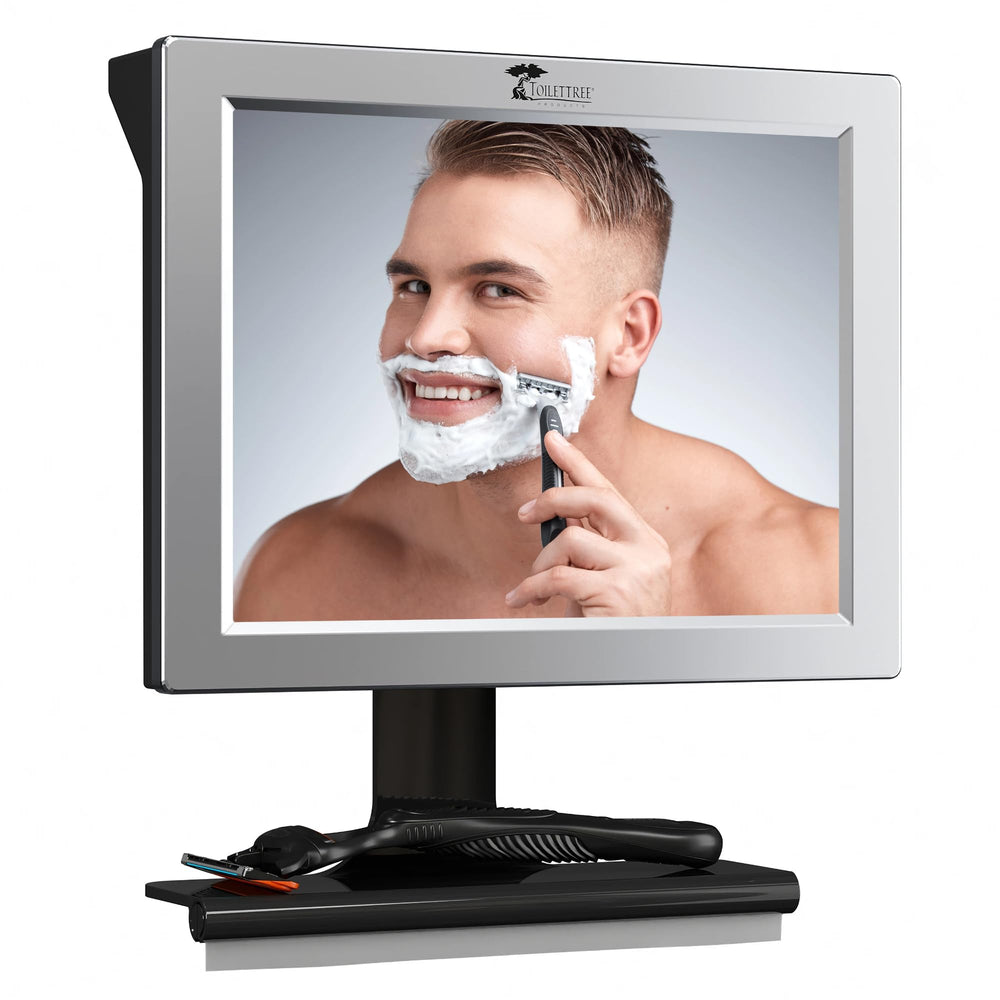 ToiletTree fogless shower mirror front view shows fog-free clarity for effortless grooming
