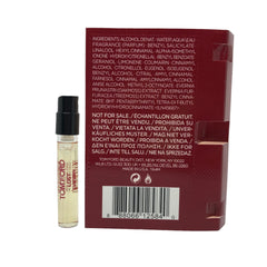 Tom Ford Lost Cherry sampler vial packaging closeup shows portable testing