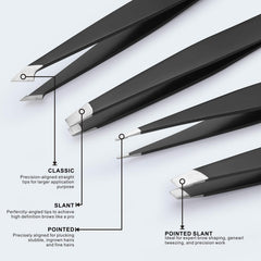 Tomata tweezers with a slant tip designed for accurate eyebrow shaping.