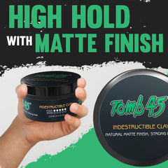 Tomb45 Indestructible Hair Clay texture close-up shows matte, pliable consistency.