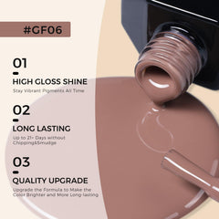 TOMICCA coffee brown gel polish on nails, ideal for at-home DIY manicure
