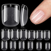 TOMICCA Extra-Short Square Nail Tips 360pcs closeup showing durable full-cover gel nails for DIY extensions