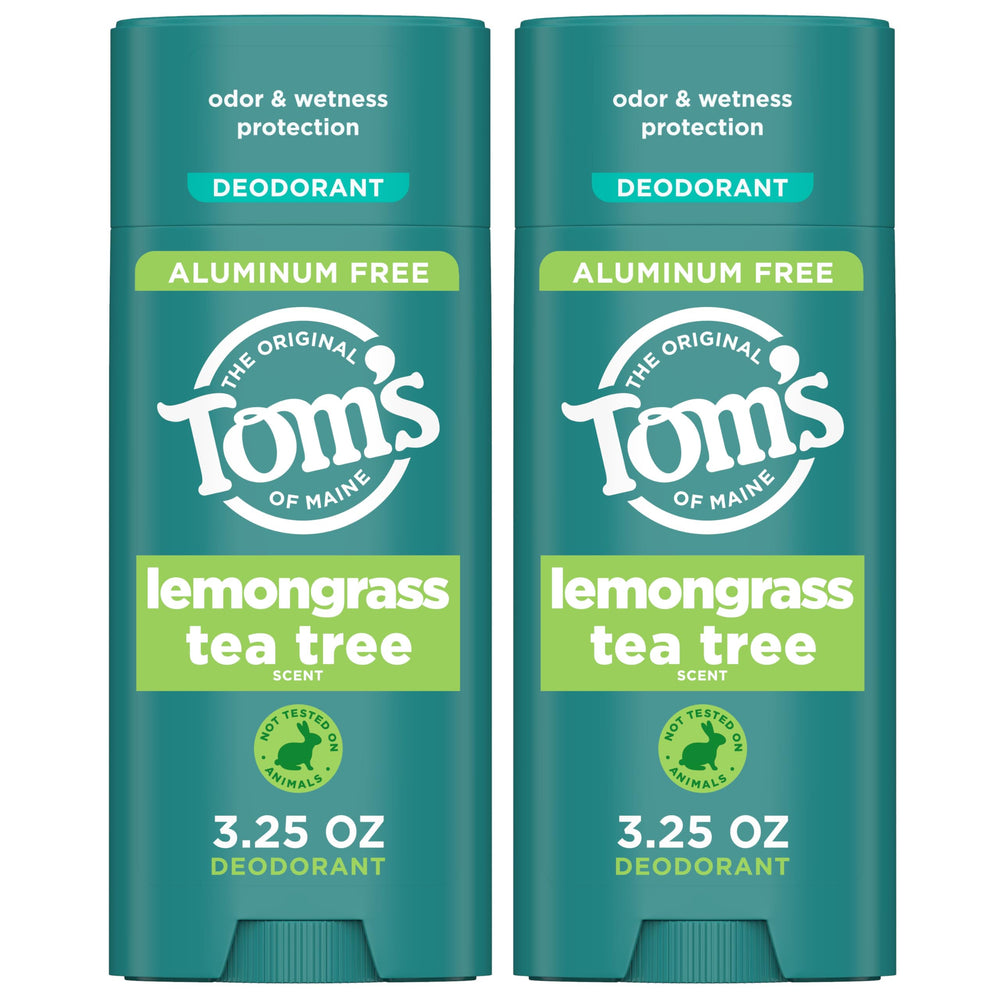 Tom's of Maine Lemongrass Tea Tree deodorant stick with clear glide for all-day freshness.