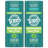 Tom's of Maine Lemongrass Tea Tree deodorant stick with clear glide for all-day freshness.