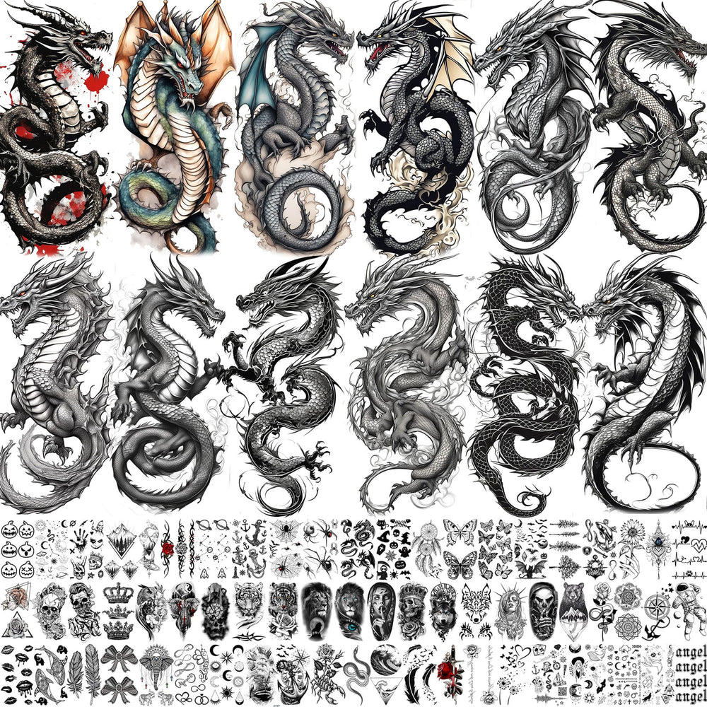 Toneoldshu detailed dragon tattoo sheet front view for bold leg or arm designs
