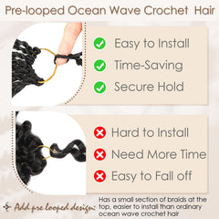 Toniola Ocean Wave Crochet Hair soft synthetic fiber for lightweight feel.