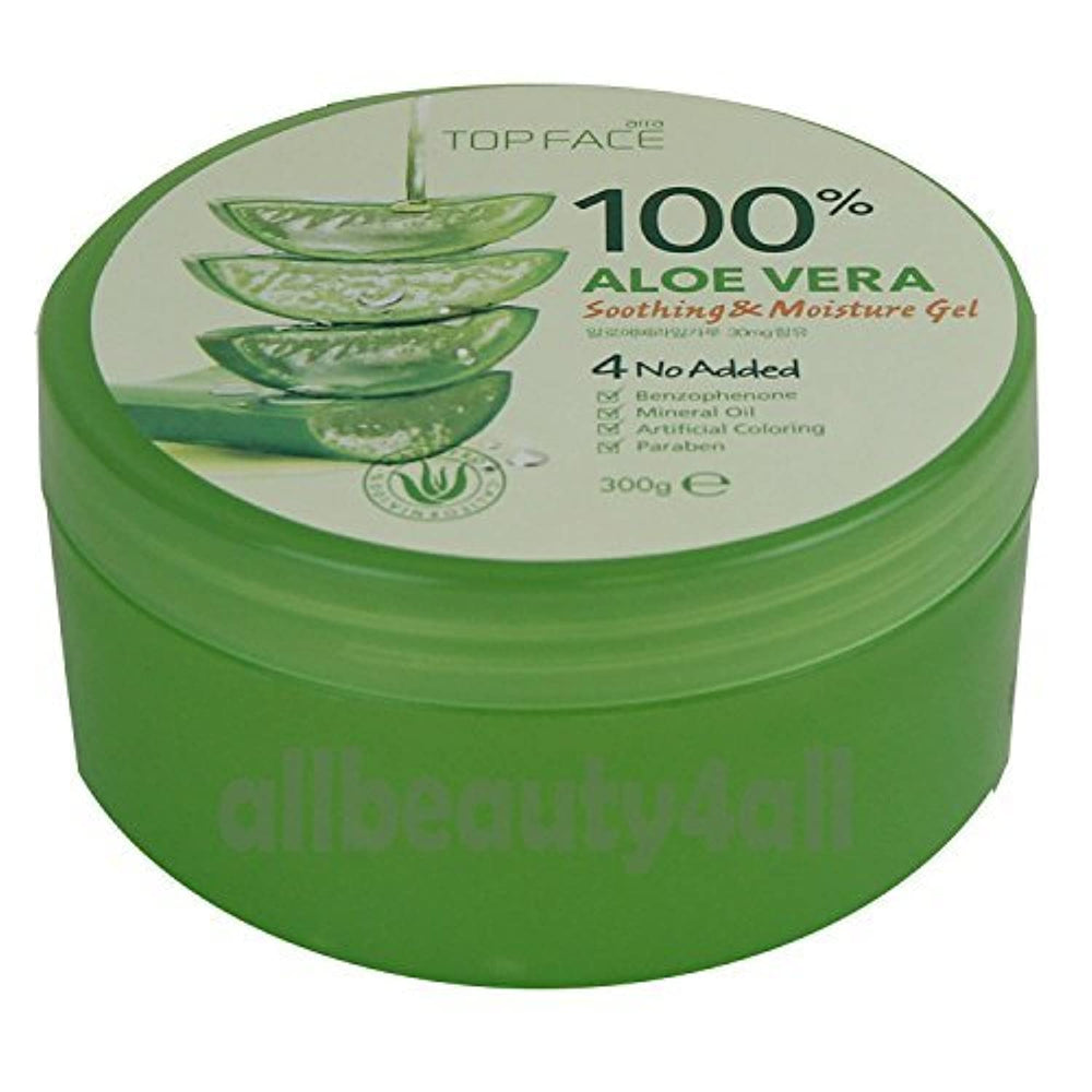 Top Face Aloe Vera Gel jar 300g highlighting pure hydration for calm skin.