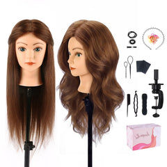 TopDirect mannequin head with 18in dark brown human hair closeup for realistic practice.