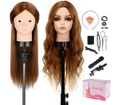 TopDirect 24-inch brown real hair mannequin head closeup for realistic practice.