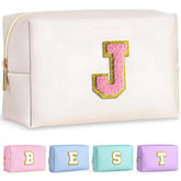 TOPEAST chenille-patch makeup bag emphasizes tactile chenille texture for daily cosmetics.