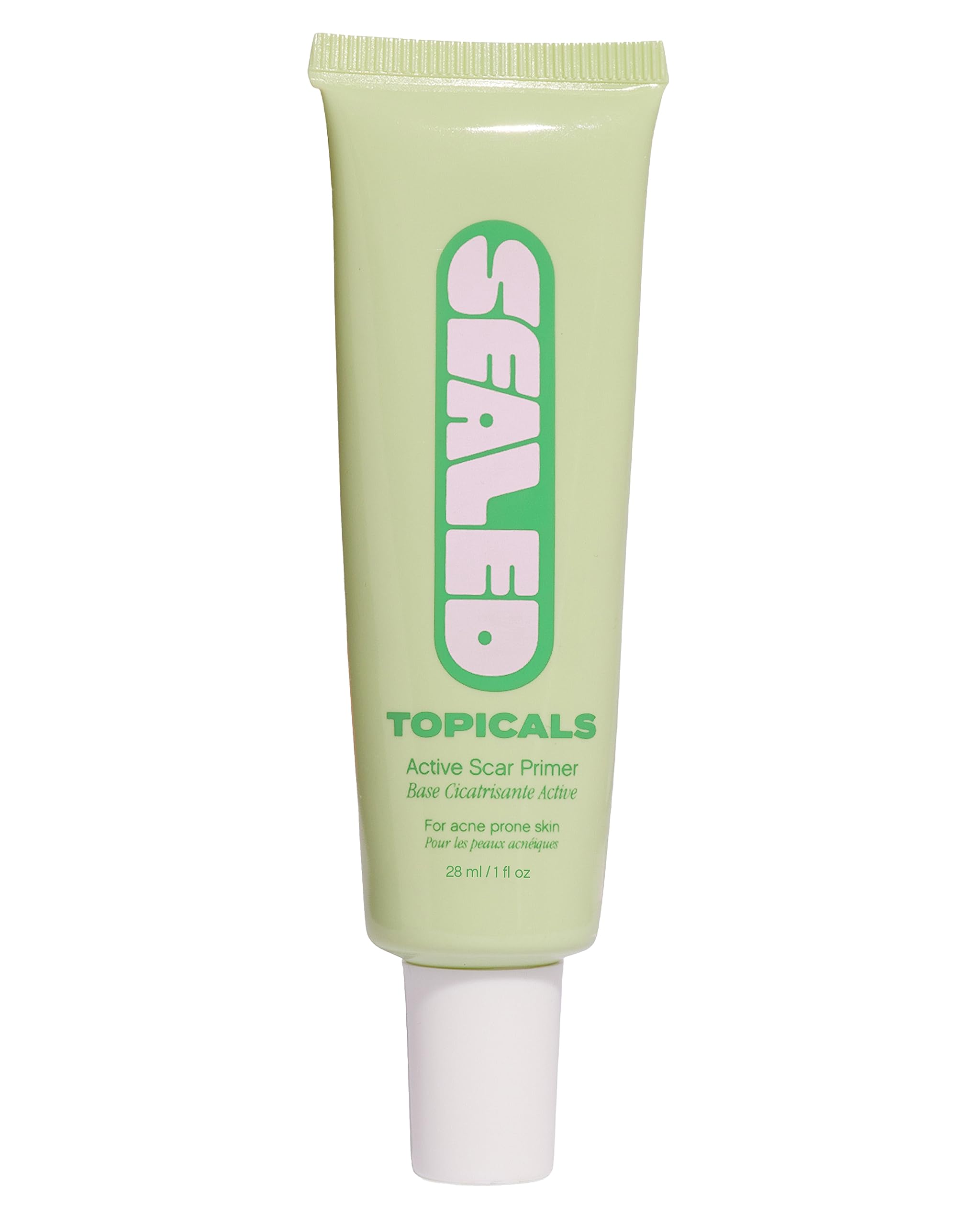 Topicals Sealed primer bottle showing pore-blurring texture for smoother skin.