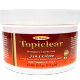 Topiclear 3 in 1 creme bottle 18oz shows rich butter blend for daily hydration.