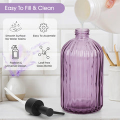 Topsky stripe glass soap dispenser purple bathroom kitchen setup on a tidy counter.