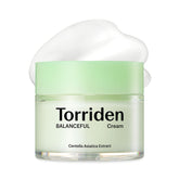 Torriden Balanceful Cream jar close-up shows soothing hydration for sensitive skin.