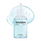 Torriden DIVE IN serum bottle closeup for lightweight hydration and smooth skin.