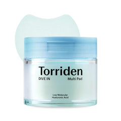 Torriden DIVE IN Multi Pad packaging highlights sustainable vegan skincare.