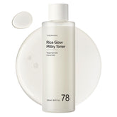 TOSOWOONG Rice Glow Milky Toner bottle close-up highlighting hydrating formula for glass skin