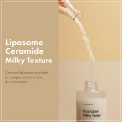 TOSOWOONG Rice Glow Milky Toner texture pour showing lightweight, non-sticky milky finish