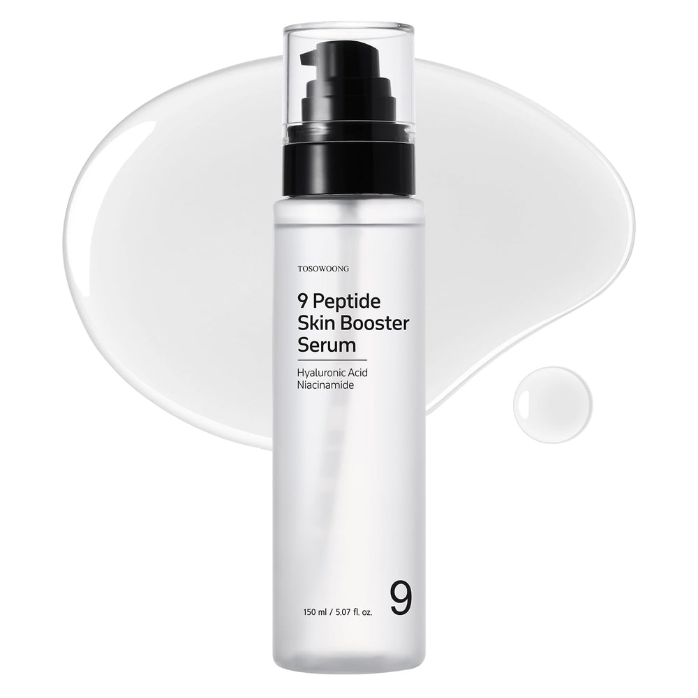 TOSOWOONG 9-peptide serum bottle close-up highlighting elasticity support.