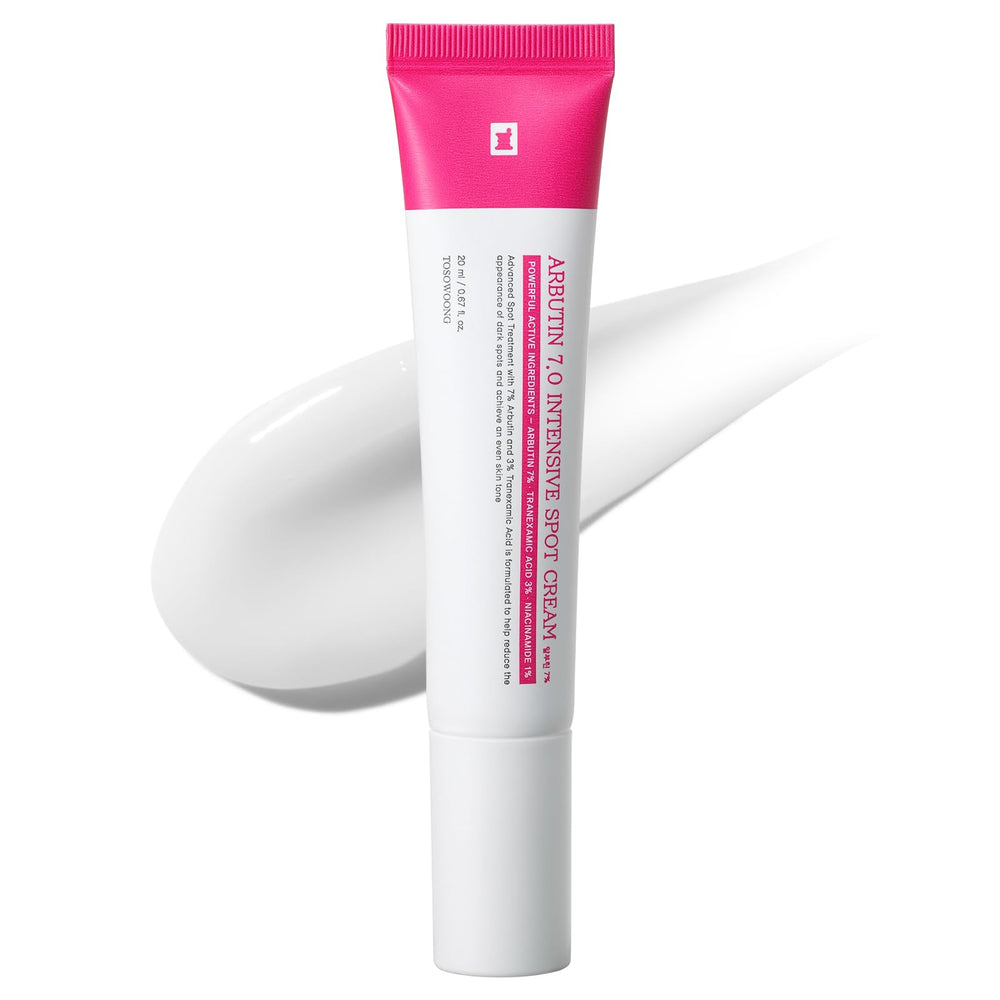 TOSOWOONG Arbutin 7% Spot Cream bottle for even skin tone and gentle care.