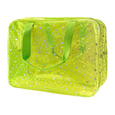 TotePrint Yellow Star Large Cosmetic Bag with handle for easy travel organization.