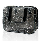 TotePrint black holographic star cosmetic bag front view for stylish travel organization