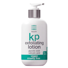 TOUCH Glycolic Acid Lotion bottle highlights exfoliation for KP-prone skin.